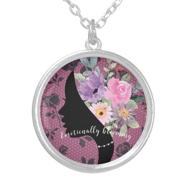 Elegant Chic Silhouette Romantic Flowers Graphic Silver Plated Necklace (Front)
