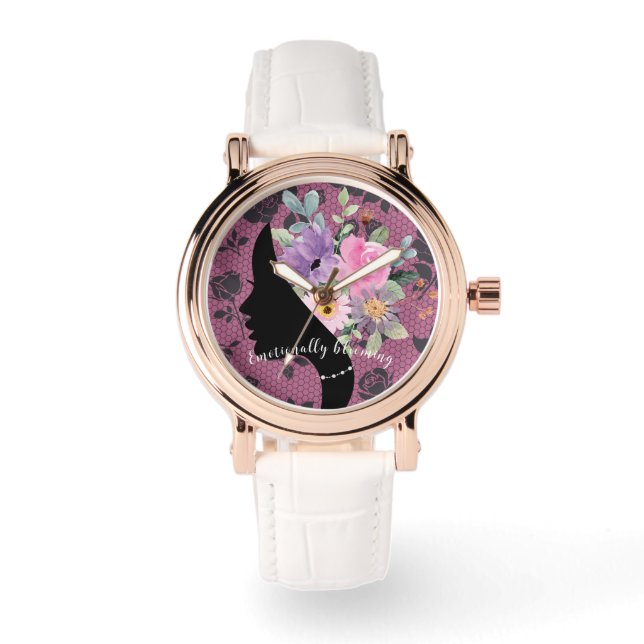 Elegant Chic Silhouette Romantic Flowers Graphic Watch (Front)