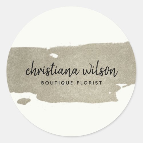 ELEGANT CHIC SILVER BLACK BRUSH STROKE CALLIGRAPHY CLASSIC ROUND STICKER