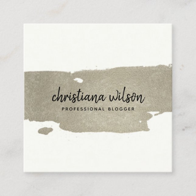 ELEGANT CHIC SILVER BLACK BRUSH STROKE CALLIGRAPHY SQUARE BUSINESS CARD (Front)