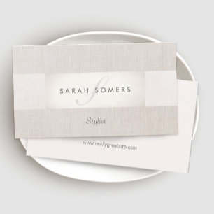 Elegant Chic Silver Classy Striped Beige Monogram Business Card