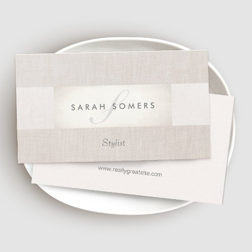Elegant Chic Silver Classy Striped Beige Monogram Business Card