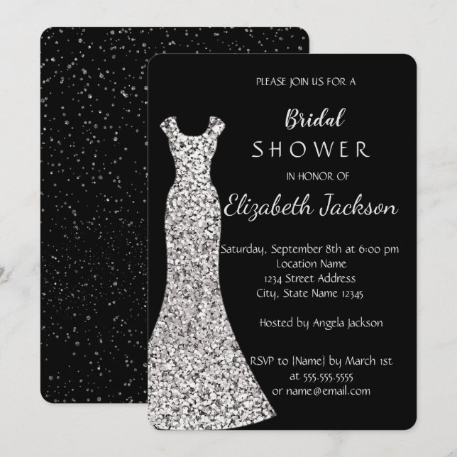 Elegant Chic Silver Dress,Confetti Bridal Shower Invitation (Front/Back)