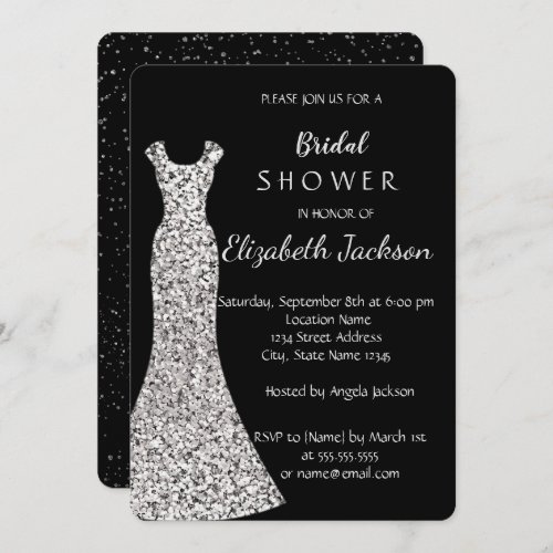 Elegant Chic Silver DressConfetti Bridal Shower Invitation