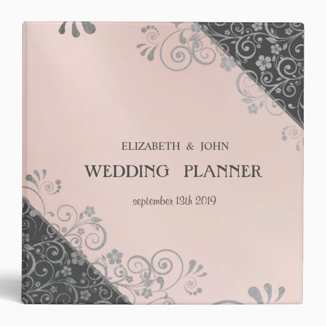 Elegant Chic Silver  Flowers 3 Ring Binder (Front)
