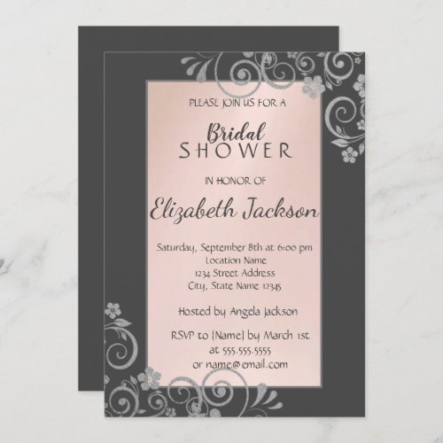 Elegant Chic Silver Flowers Bridal Shower Invitation