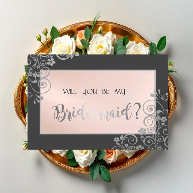 Elegant Chic Silver  Flowers Bridesmaid Card (Creator Uploaded)