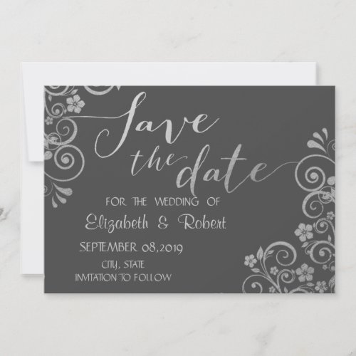 Elegant Chic Silver  Flowers Save The Date