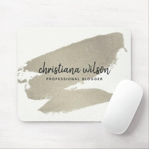 ELEGANT CHIC SILVER FOIL BRUSH STROKE CALLIGRAPHY MOUSE PAD