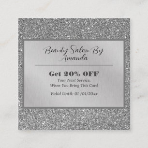 Elegant Chic Silver Foil Glitter Glamorous Salon Discount Card