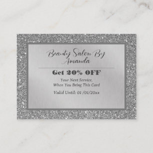 Elegant Chic Silver Foil Glitter Glamorous Salon Discount Card