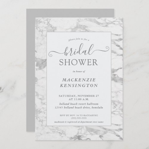 Elegant Chic Silver Foil Marble Bridal Shower Invi Invitation