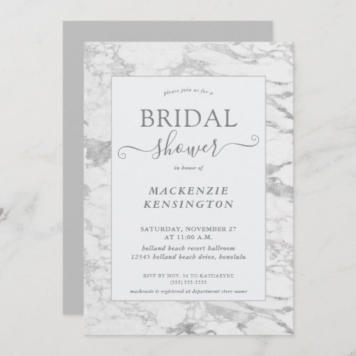 Elegant Chic Silver Foil Marble Bridal Shower Invitation