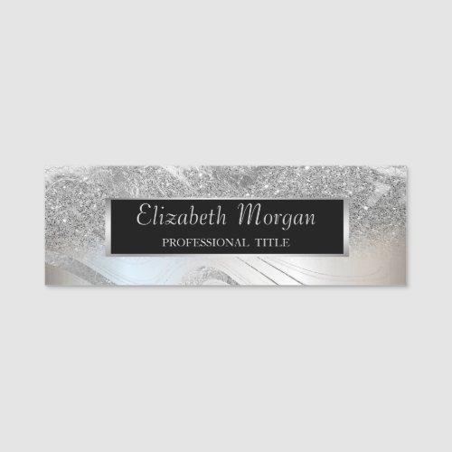 Elegant Chic Silver  Frame Glitter Ombre Name Name Tag