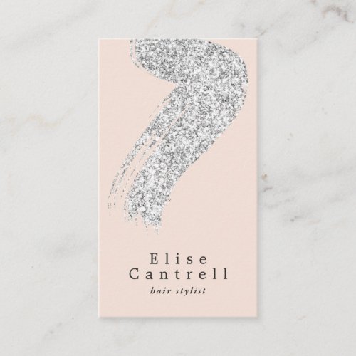 Elegant chic silver glitter brushstroke blush pink business card