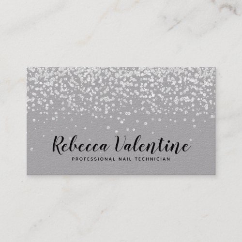 Elegant chic silver glitter confetti kraft minimal business card