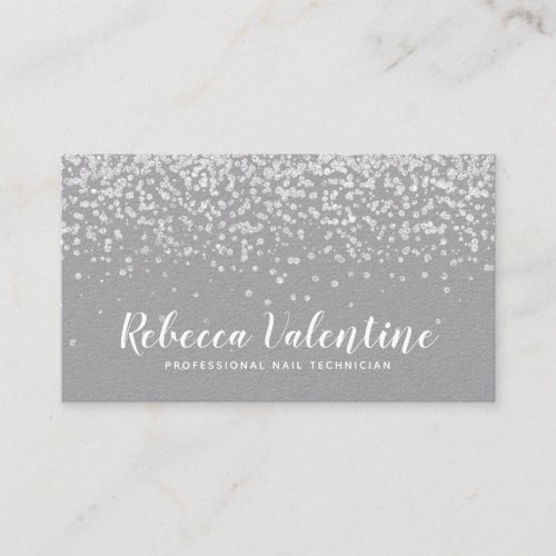 Elegant chic silver glitter confetti kraft minimal business card