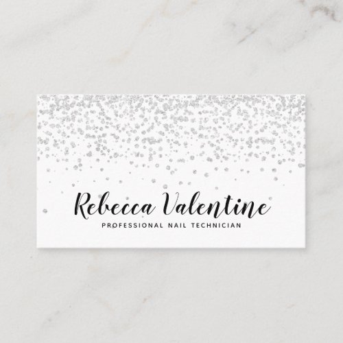 Elegant chic silver glitter confetti white minimal business card