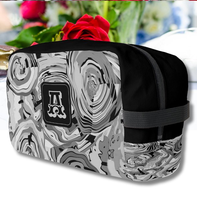 Elegant Chic Silver Gray Black Design + Monogram  Dopp Kit (Elegant, Chic Silver Gray and Black Design plus a Stylish Monogram Design Cosmetic or Toiletry Bag.)