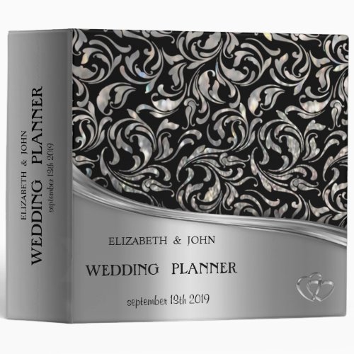 Elegant Chic Silver  Hearts Swirls 3 Ring Binder