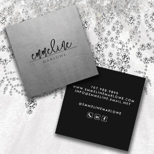 Elegant Chic Silver Modern Minimalist Black Square Business Card