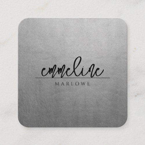 Elegant Chic Silver Modern Minimalist Black  Square Business Card