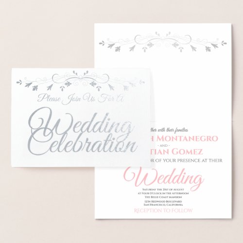 Elegant Chic Silver  Pink Foil Wedding Invitation