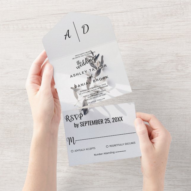 Elegant Chic Silver Rose Summer Floral Wedding All In One Invitation (Tearaway)