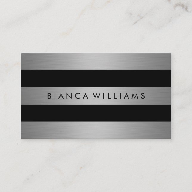 Elegant Chic Silver Stripes Business Card (Front)