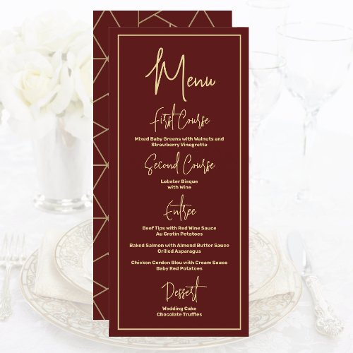 Elegant Chic Simple Burgundy and Gold Geometric  Menu