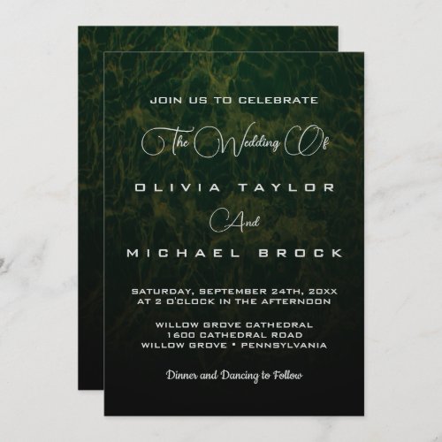 Elegant chic simple formal rustic green wedding invitation