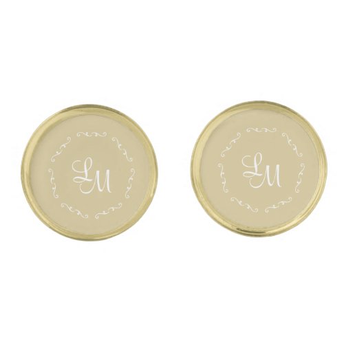 Elegant Chic Simple Gold Ornamental Border Initial Cufflinks