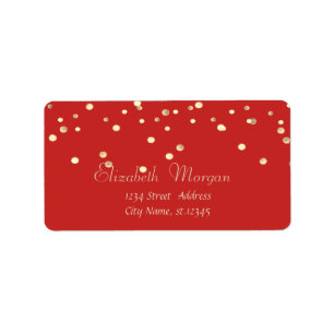 Elegant Chic  Simple Red ,Fux Gold Foil Confetti Label