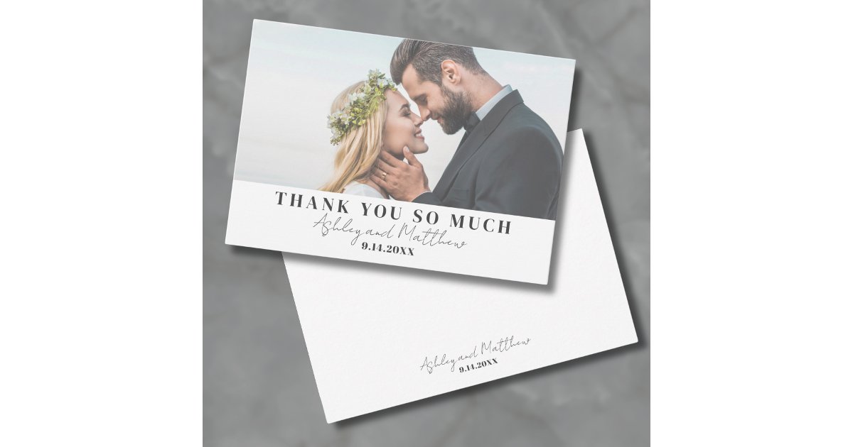 Elegant Chic Simple Script Wedding Photo Thank You Card | Zazzle