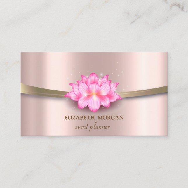 Elegant,Chic,Simple Stripe Lotus Business Card (Front)