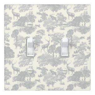 Elegant Chic Soft Gray Toile Deer Woodland Light Switch Cover