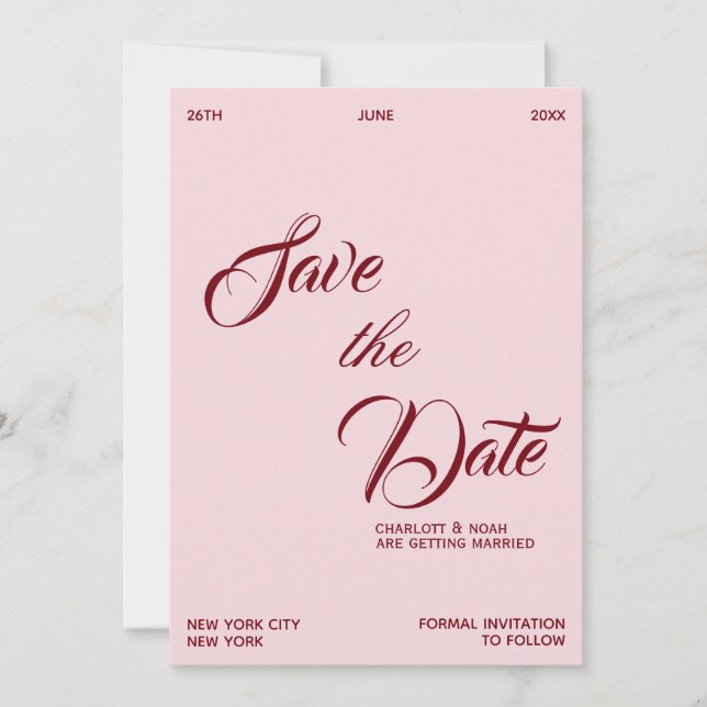 Elegant Chic Soft Pink Old Money Wedding Save The Date (Front)