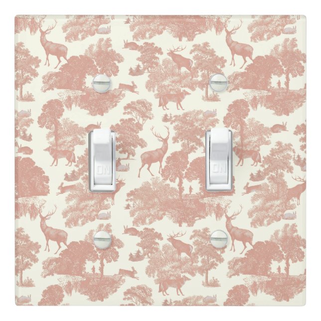 Elegant Chic Soft Pink Toile Deer Woodland Light Switch Cover (In Situ)