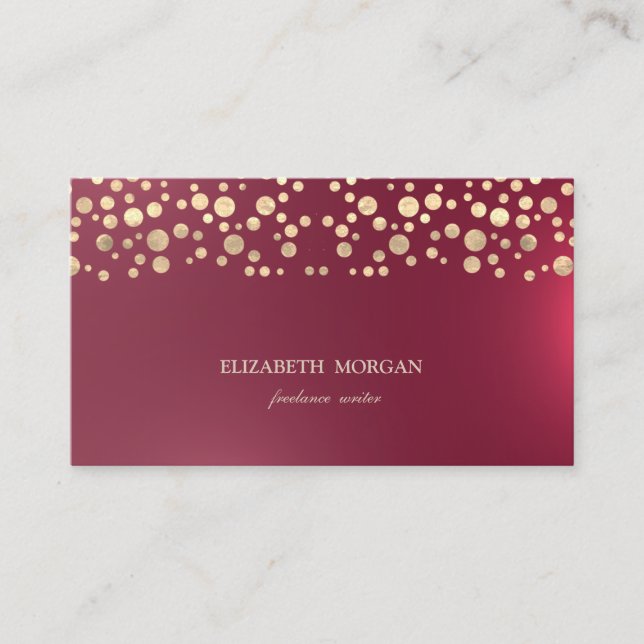 Elegant Chic Sophisticated,Gold Confetti Red Business Card (Front)