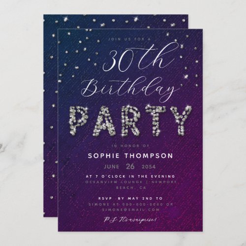 Elegant Chic Sparkle Glitter Purple Birthday Party Invitation