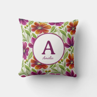 Elegant Chic Spring Floral Monogram  Throw Pillow