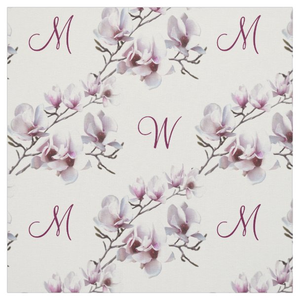 Elegant Floral and Monogram Fabric | Zazzle.com