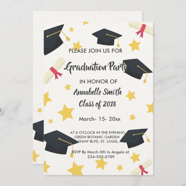 elegant chic star Graduation Invitation (Front/Back)