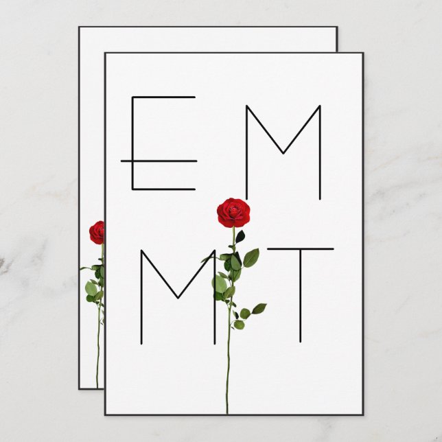 Elegant Chic Stem Rose Monogram Wedding Invitation (Front/Back)