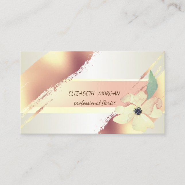 Elegant Chic  Stripe, Brush Stroke, Flower Business Card (Front)
