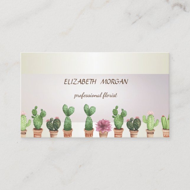 Elegant Chic Stripe Cactus Business Card (Front)