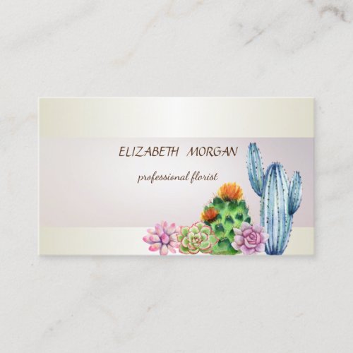 Elegant Chic Stripe Cactus Succulent Business Card