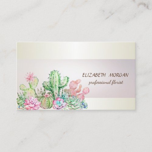 Elegant Chic Stripe Cactus Succulents Business Card