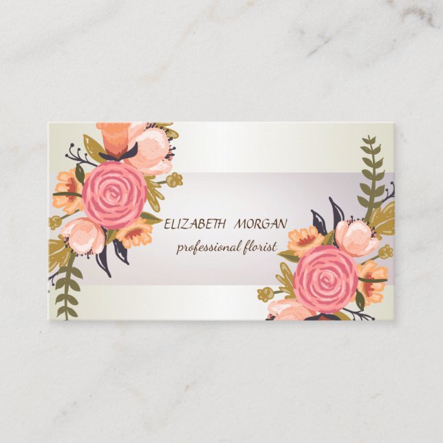 Elegant Chic  Stripe , Floral Business Card (Front)