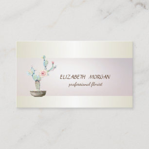 Elegant Chic Stripe Watercolor Cactus Succulent Business Card
